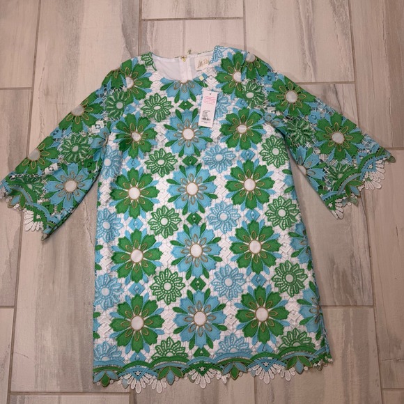 Lilly Pulitzer Dresses & Skirts - Lilly Pulitzer Jouri Lace Dress Putting Green Sunshine Tile Floral Blue Green 6